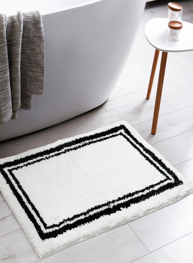 Tititex Luxury White Black Frame Line Bathroom Rug, 16x24 inch Extra Soft and Absorbent Microfiber Bath Rugs, Non-Slip Plush Shaggy Bath Carpet, Bath Mats for Bathroom Floor, Tub and Shower - Image 2